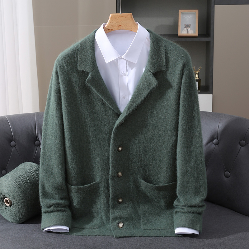 Wool Blend Coat - Nowy kardigan męski z wełny norek,