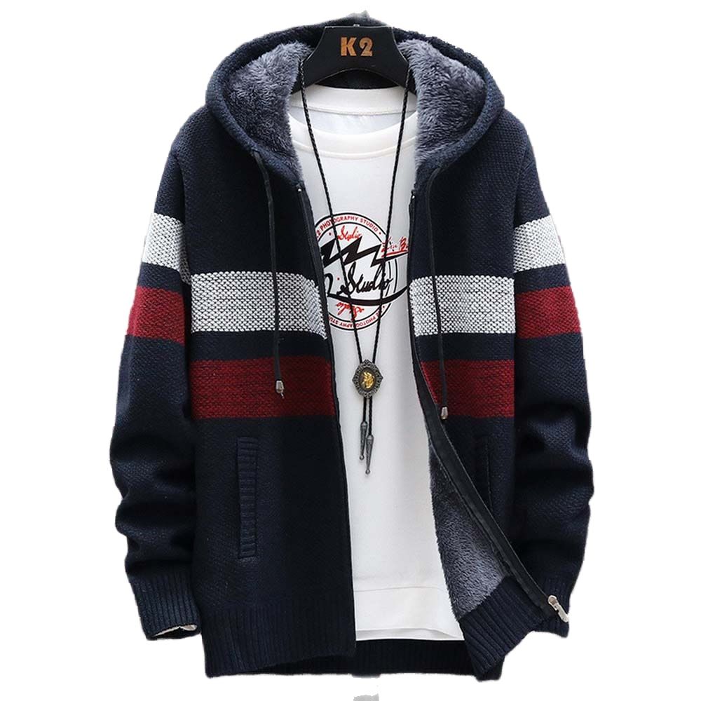 Wool Blend Coat - Męski sweter w paski Gruby polar