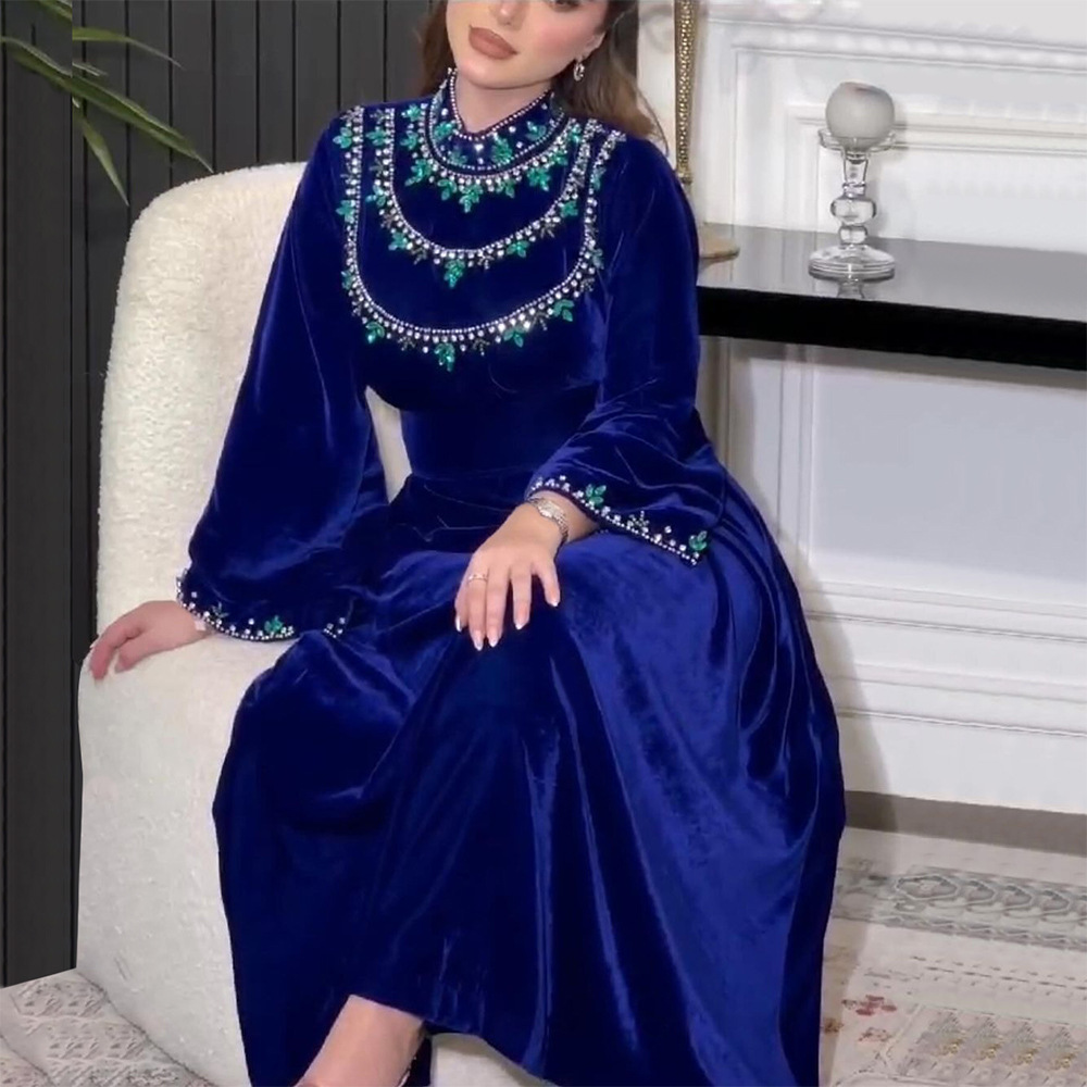 Winter Clothing Dubai - Arabska sukienka muzułmańska elegancka jesienno-zimowa aksamitna