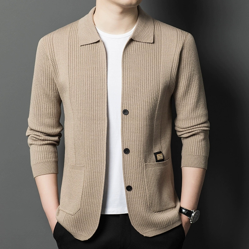 Wool Blend Coat - Wysokiej jakości męskie kardigany dzianinowe, jednolite