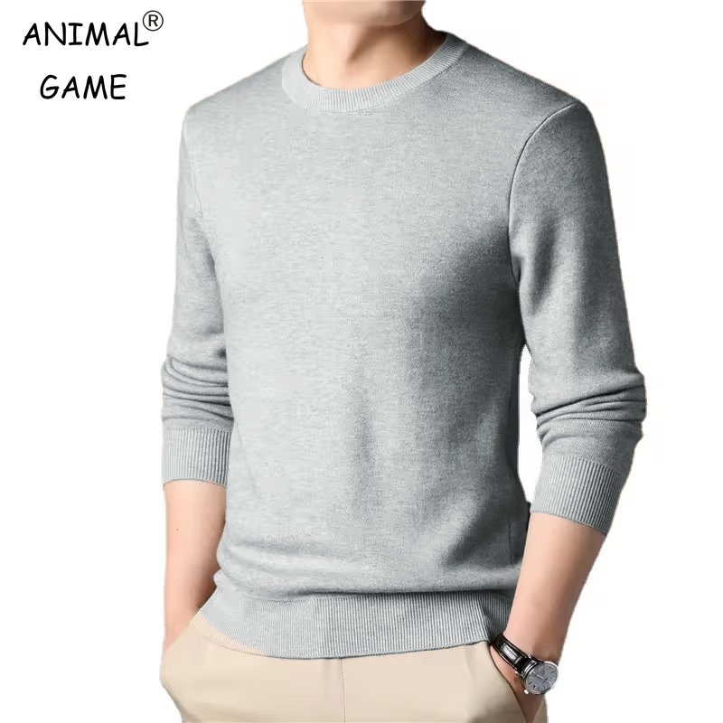 Wool Blend Coat - Męski sweter z dzianiny w jednolitym