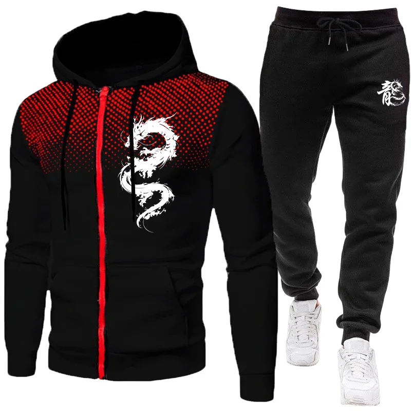 Winter Clothing - Męski Zestaw z Nadrukiem Smoka Paryskiego,