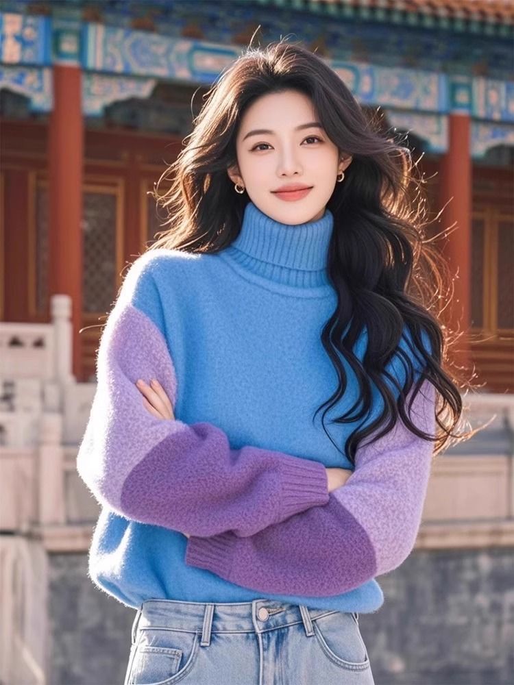Winter Clothing Colors - Stylowe swetry z kontrastowymi kolorami, łączone,