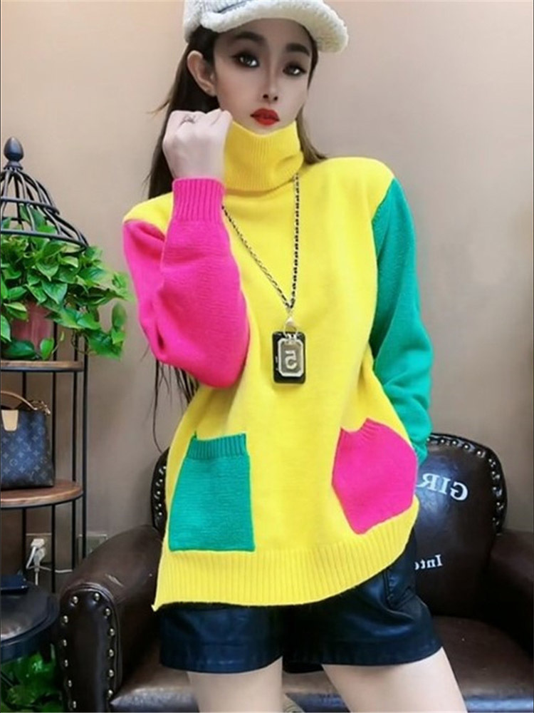 Casual Colors Patchwork Knitte – Winter Clothing Colors recenzja i cena